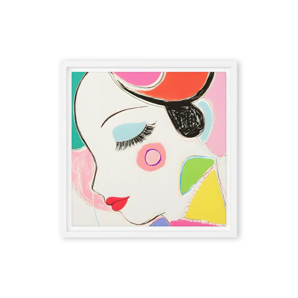 Whimsical Portrait in Colorful Abstraction | Canvas with White Frame | 12″×12″