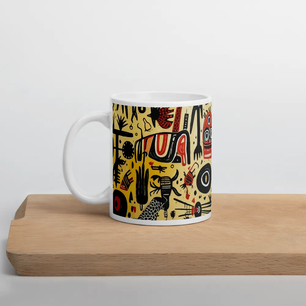 Abstract Encounters: A Dance of Faces and Symbols | Mug with White inside | 11 oz