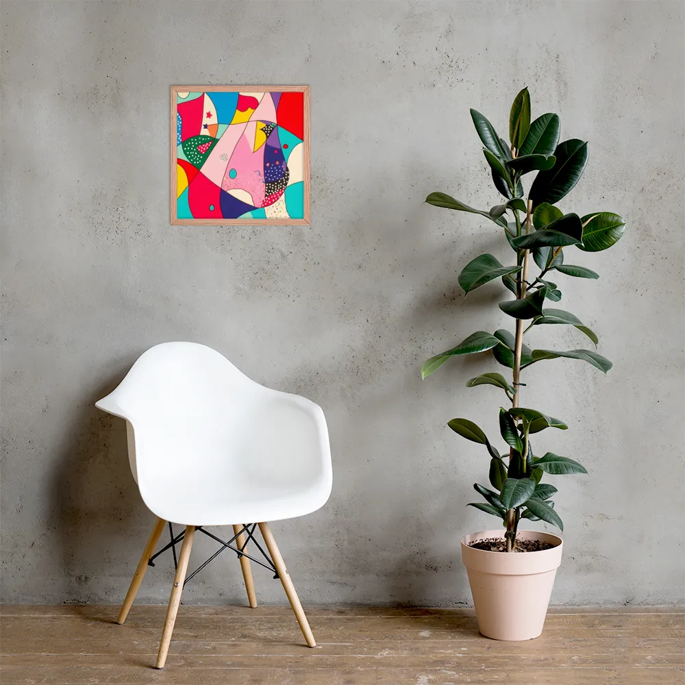Playful Geometry in Color | Poster with Red oak Frame | 16″×16″