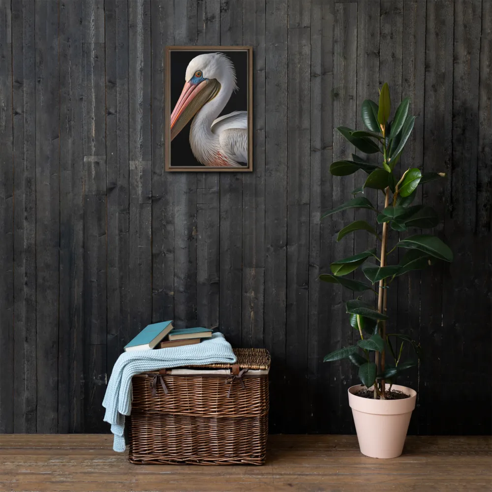 Elegance in White: The Pelican | Canvas with Brown Frame | 12″×18″