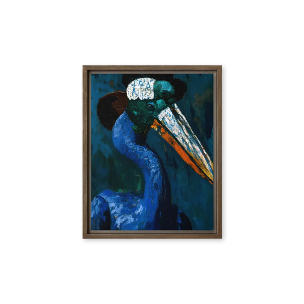 Majestic Absurdity: The Hat-Wearing Bird | Canvas with Brown Frame | 11″×14″