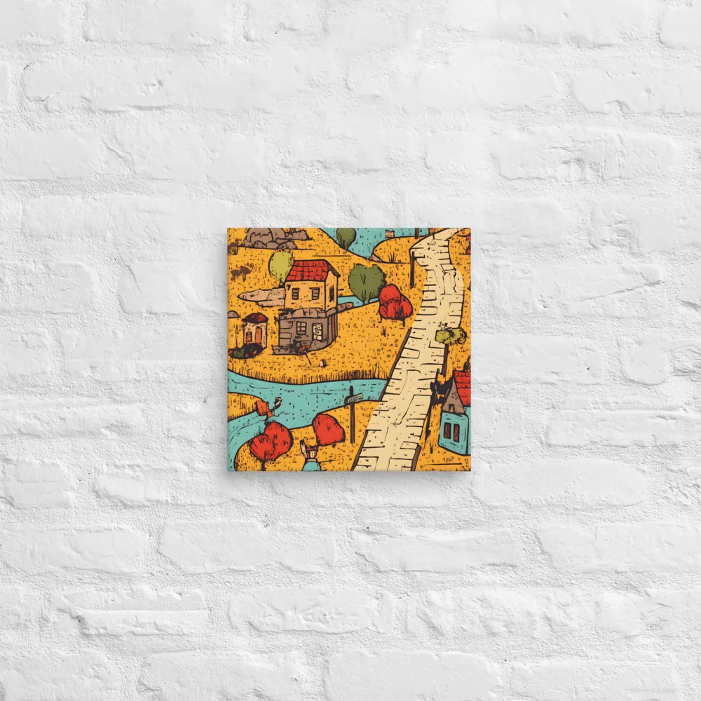 Whimsical Village Landscape | Canvas | 12″×12″