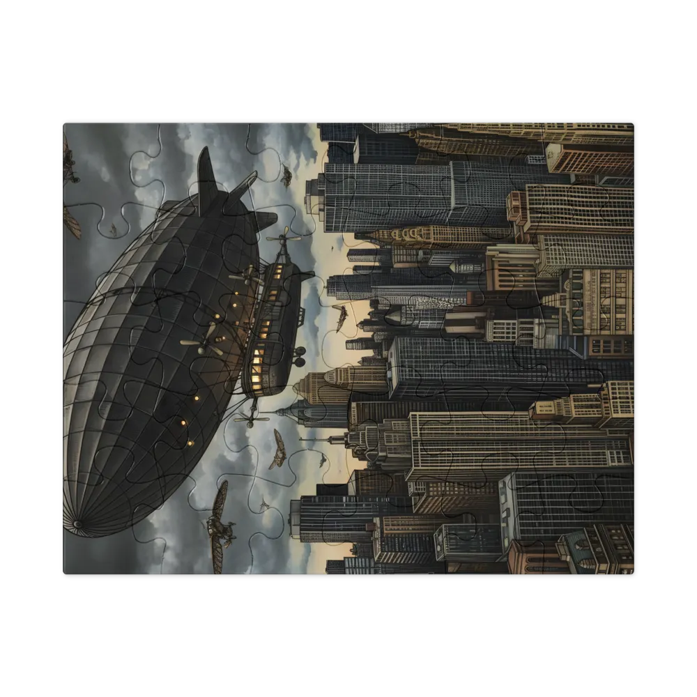 Zeppelin Over City 
 Jigsaw Puzzle in Tin Box