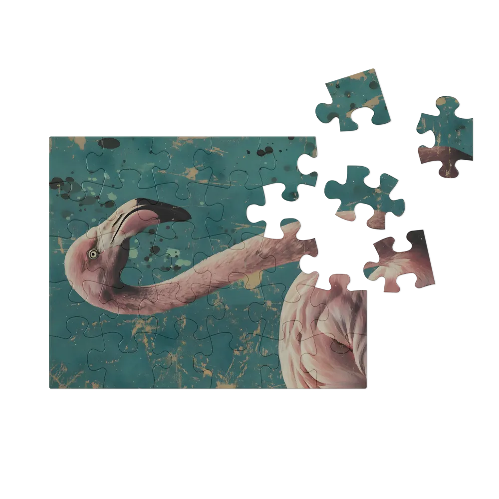 Vintage Teal Flamingo 
 Jigsaw Puzzle in Tin Box