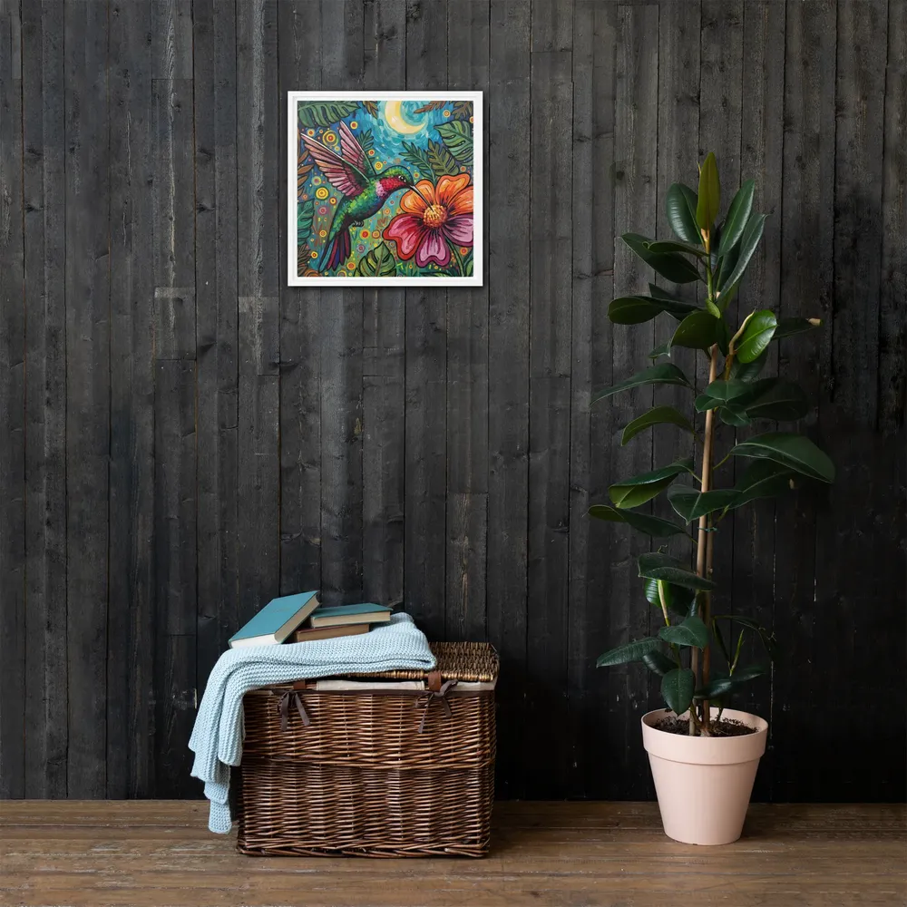 Moonlit Hummingbird 
 Canvas with White Frame | 16″x 16″