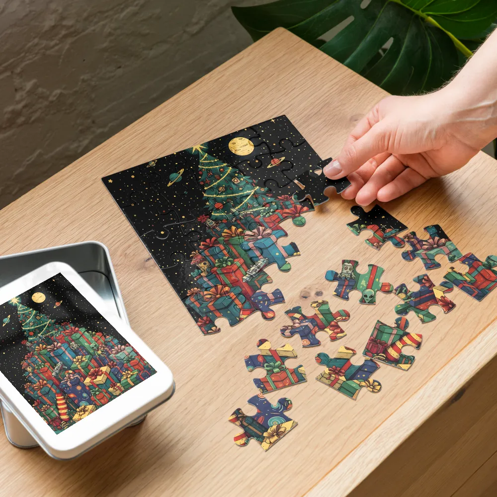 Cosmic Christmas Tree 
 Jigsaw Puzzle in Tin Box