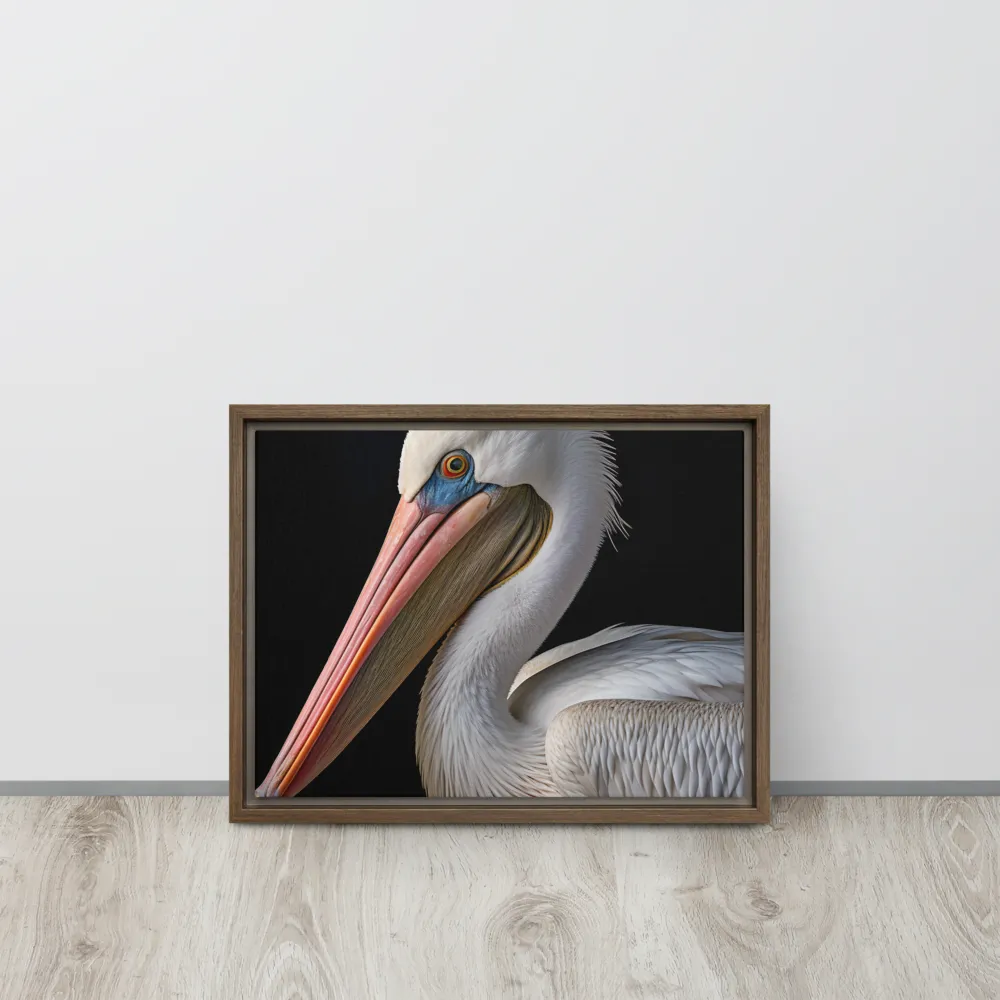 Elegance in White: The Pelican | Canvas with Brown Frame | 12″×16″