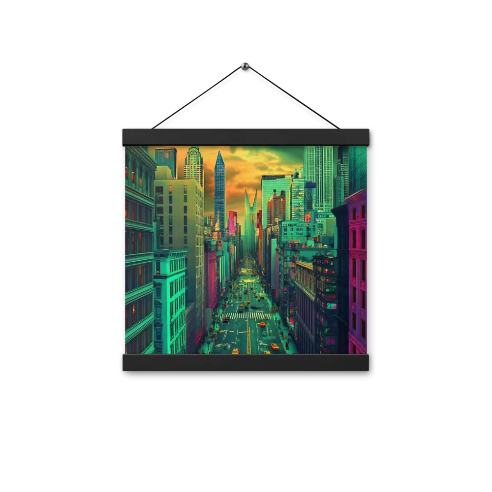 Urban Surrealism: Neon Dreams | Poster With Black Wood Hanger | 12″×12″