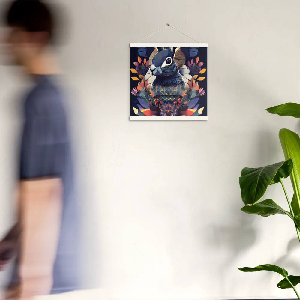 Ethereal Bunny: A Geometric Wonderland | Poster With White Wood Hanger | 16″×16″