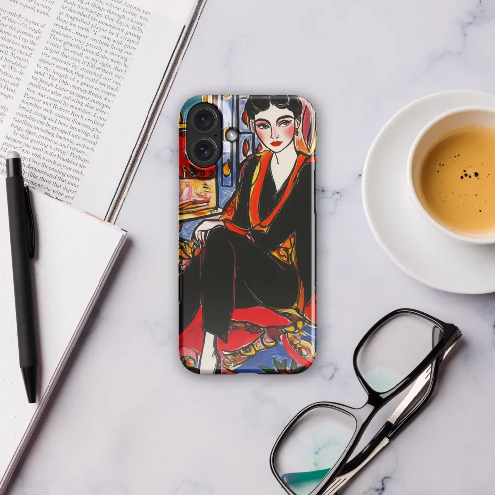 Ornamented Silence — Seated Portrait in Black and Red
