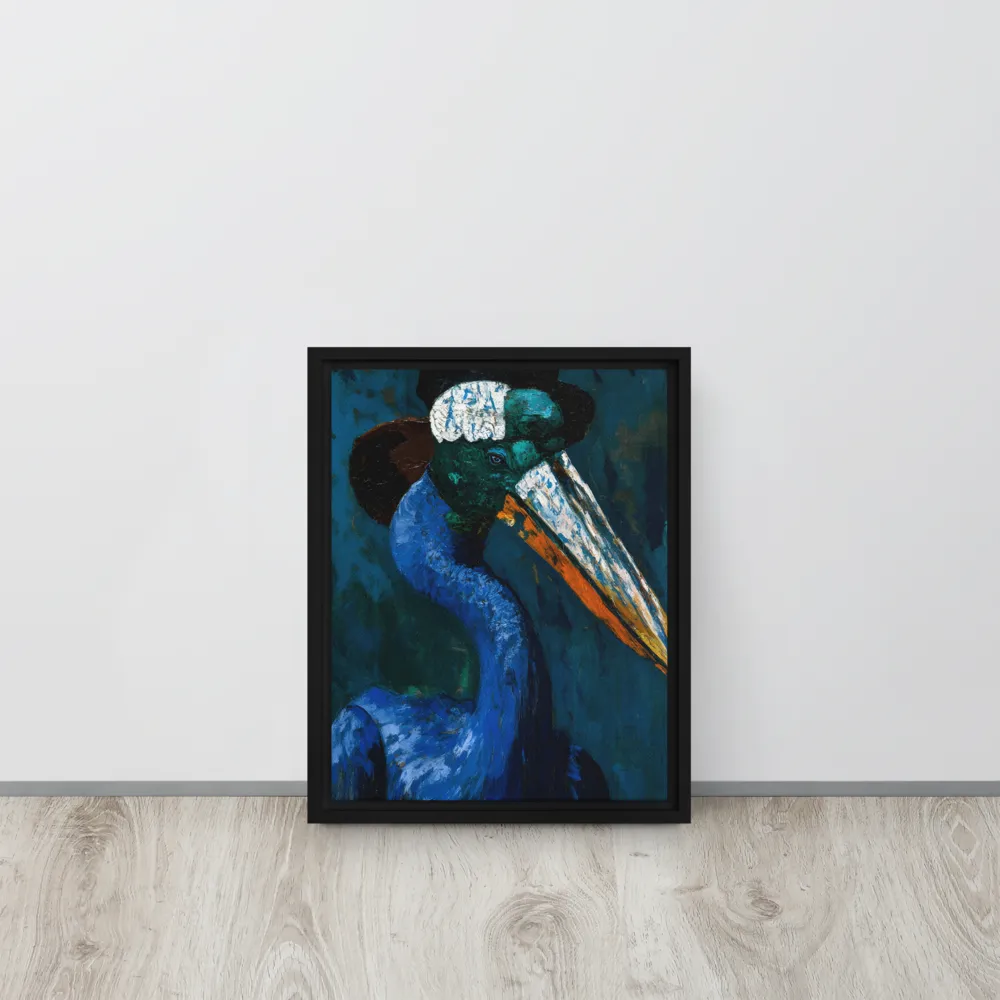 Majestic Absurdity: The Hat-Wearing Bird | Canvas with Black Frame | 11″×14″