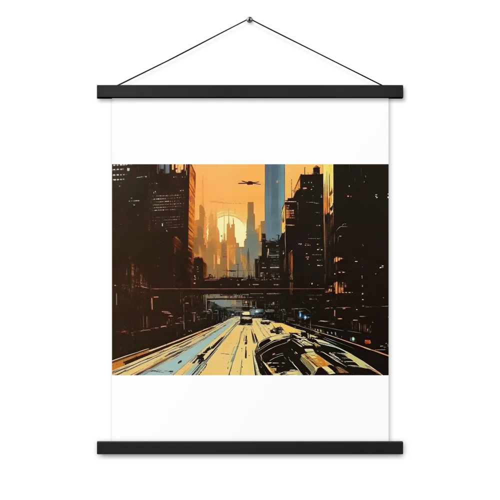 Metro Nexus: A Futuristic Cityscape | Poster With Black Wood Hanger | 18″×24″