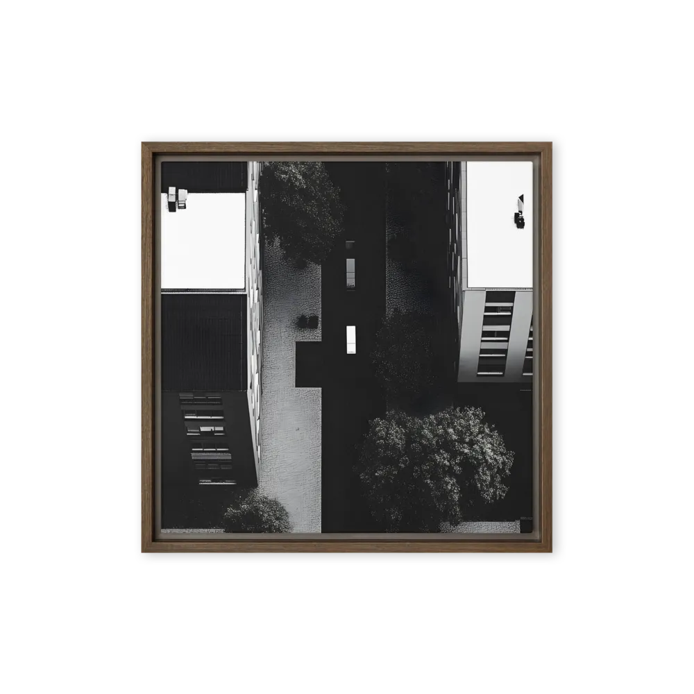 Urban Serenity from Above | Canvas with Brown Frame | 16″×16″