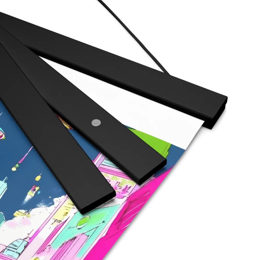 Futuristic Cityscape with Floating Structures | Poster With Black Wood Hanger | 8″×10″