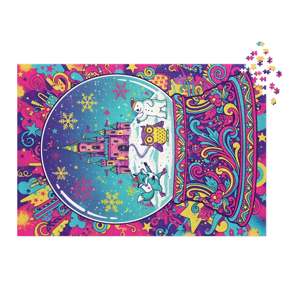 Whimsical Winter Snow Globe 
 Jigsaw Puzzle in Tin Box