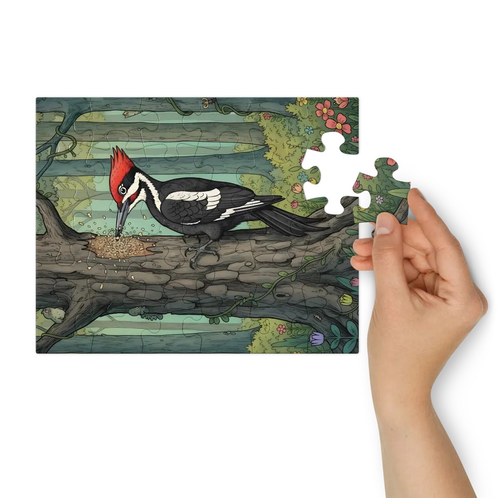 Woodpecker at Work 
 Jigsaw Puzzle in Tin Box