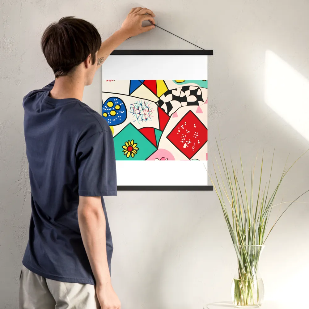 Joyful Geometry: A Playful Dance of Shapes and Colors | Poster With Black Wood Hanger | 18″×24″