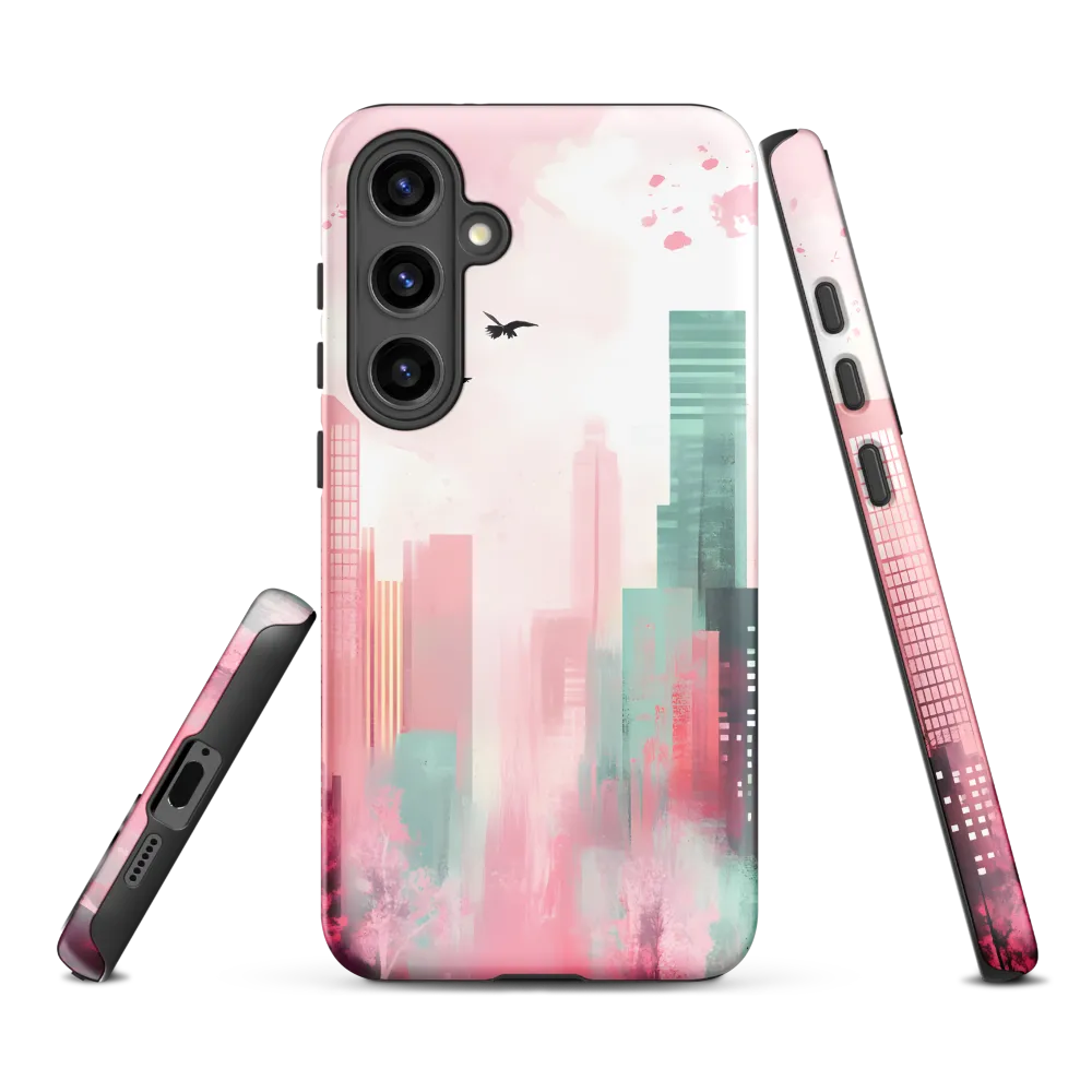 Dreamy Cityscape in Pink and Cyan