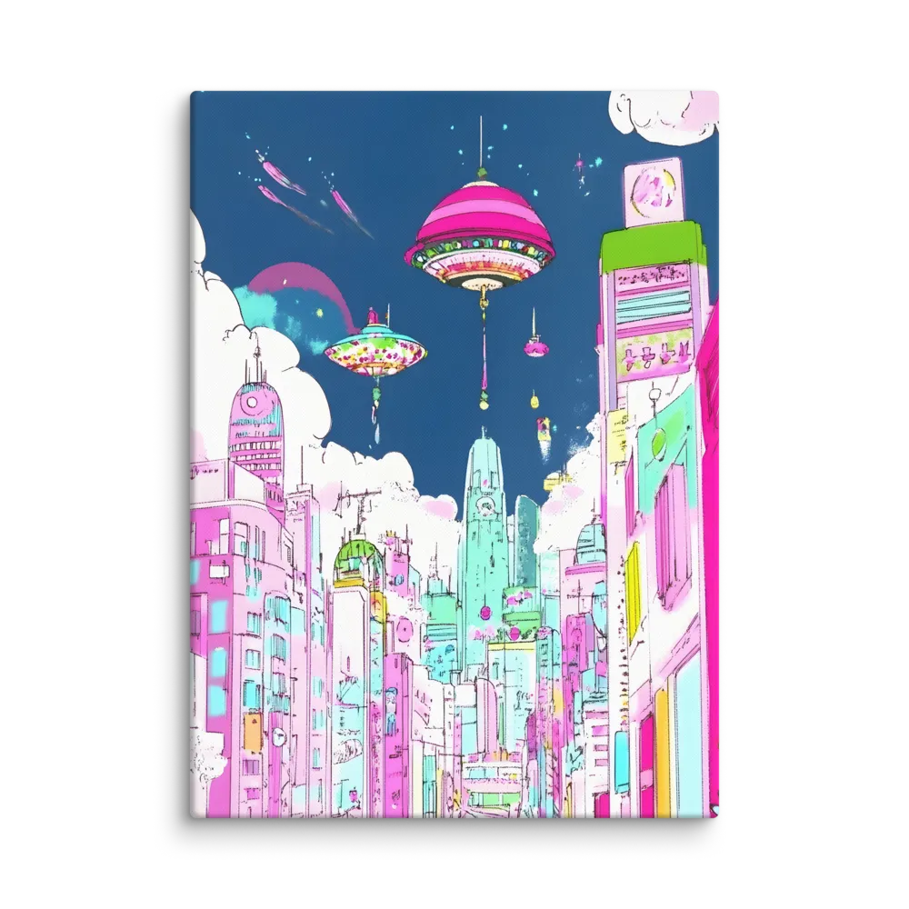 Futuristic Cityscape with Floating Structures | Canvas | 40″×55″