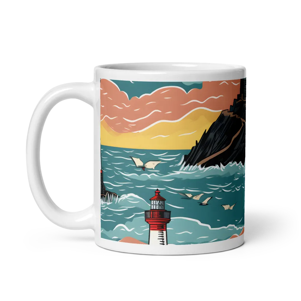 Lighthouses in a Whimsical Ocean | Mug with White inside | 11 oz