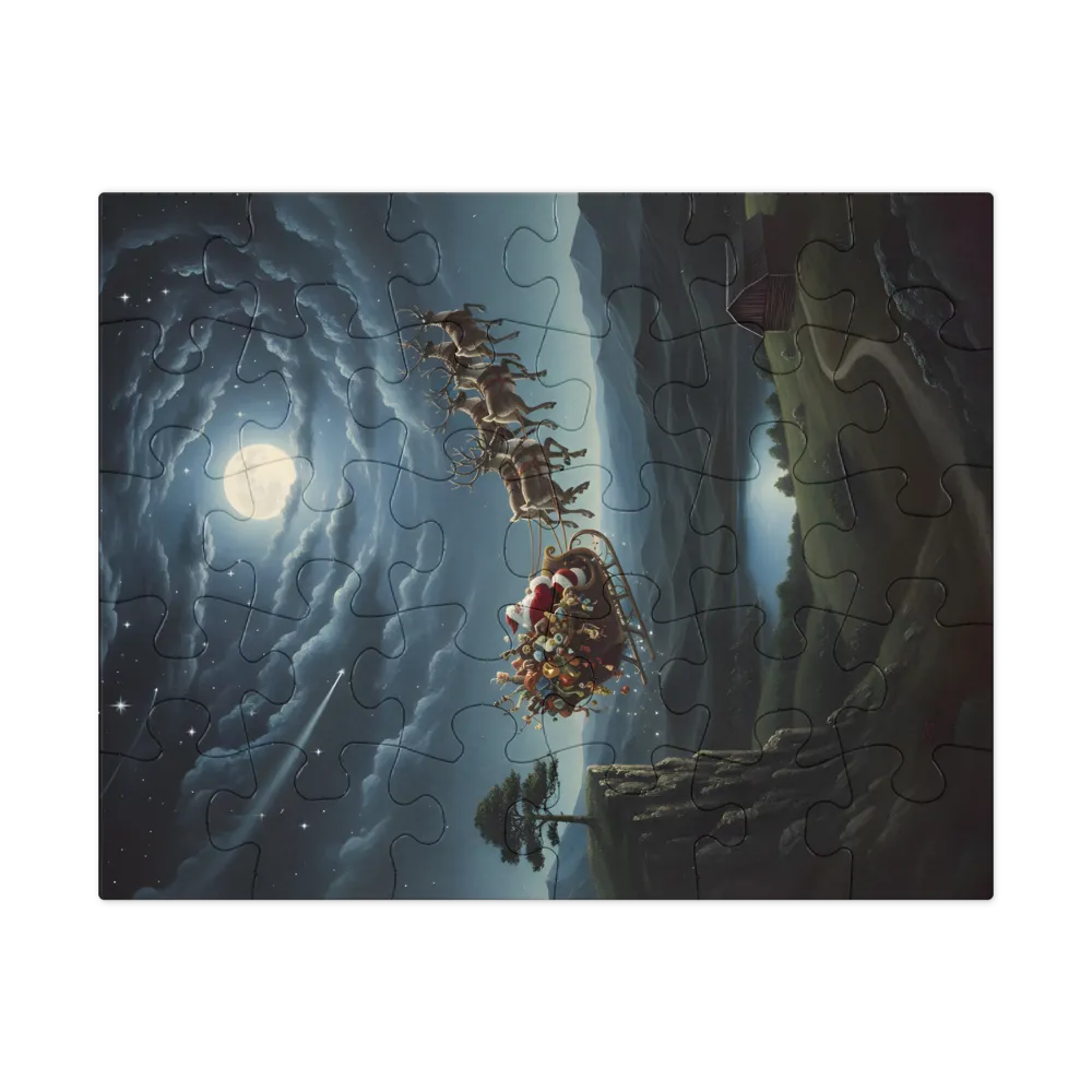 Santa's Moonlit Flight 
 Jigsaw Puzzle in Tin Box