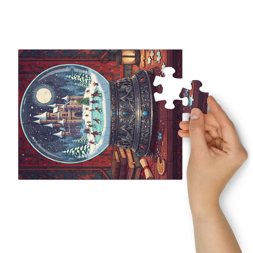 Winter Castle Snow Globe 
 Jigsaw Puzzle in Tin Box