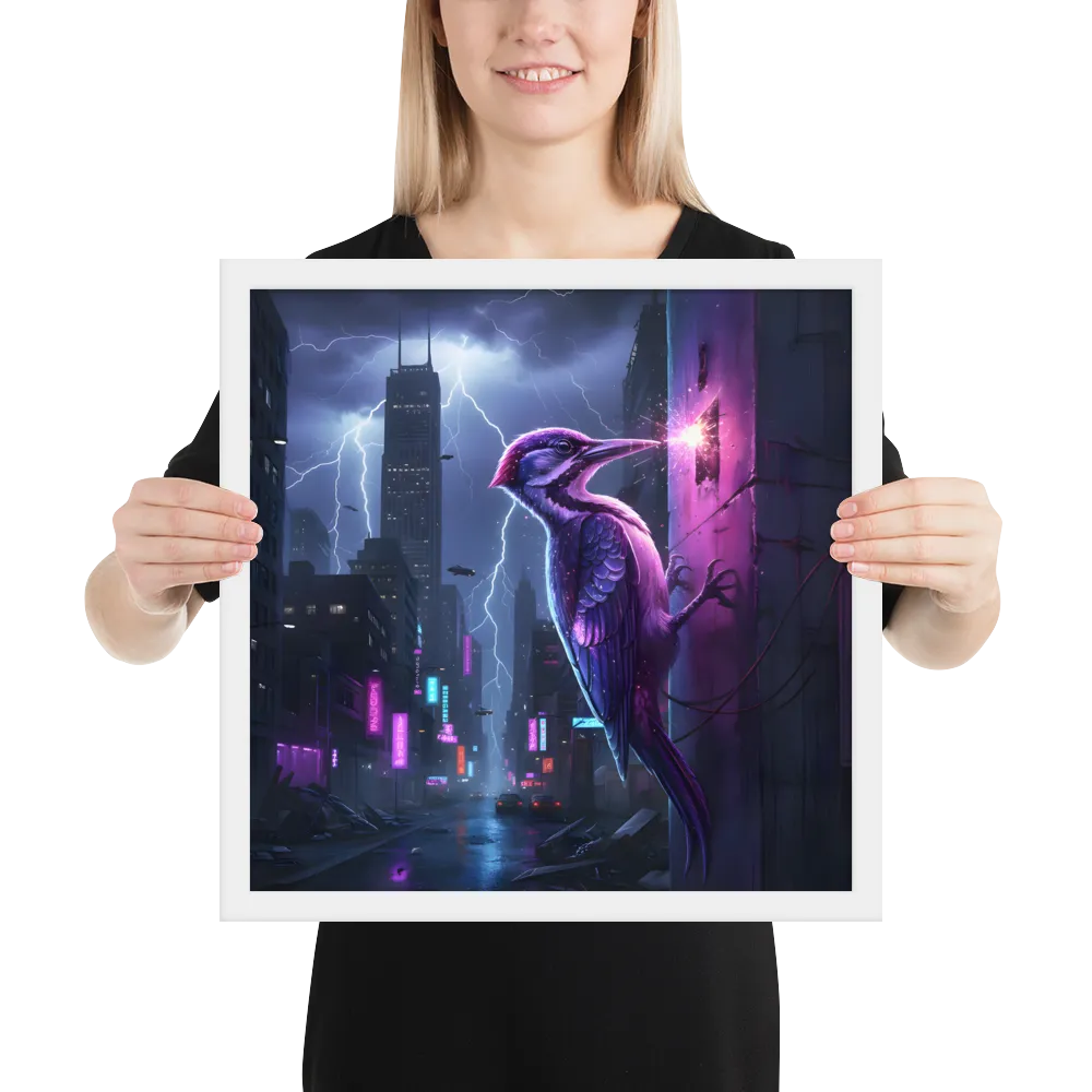 Neon Woodpecker 
 Poster with White Frame | 16″x 16″