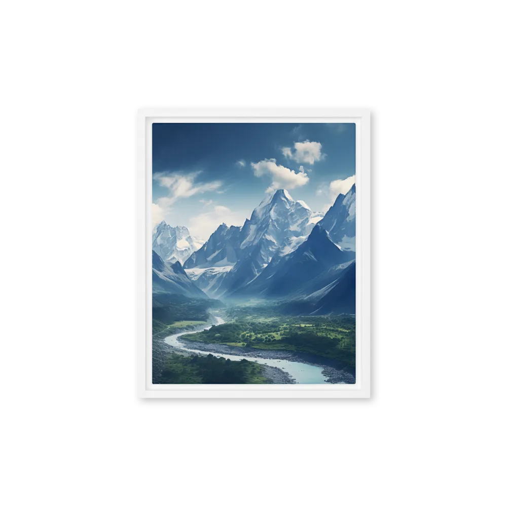 Majestic Serenity: A Landscape of Mountains and Rivers | Canvas with White Frame | 11″×14″