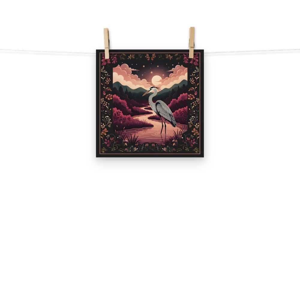Moonlit Heron 
 Poster | 10″x 10″