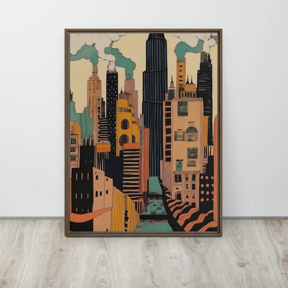 Urban Symphony in Ink | Canvas with Brown Frame | 24″×32″