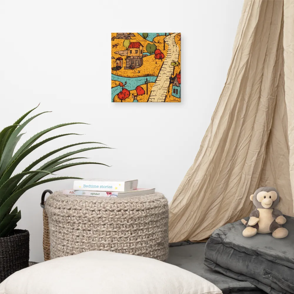 Whimsical Village Landscape | Canvas | 12″×12″