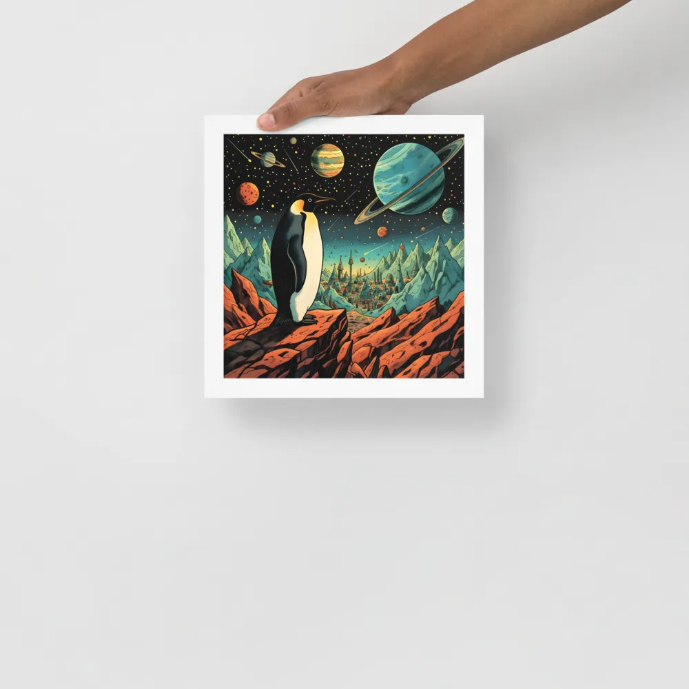 Penguin on an Alien Shore 
 Poster with White Frame | 10″x 10″