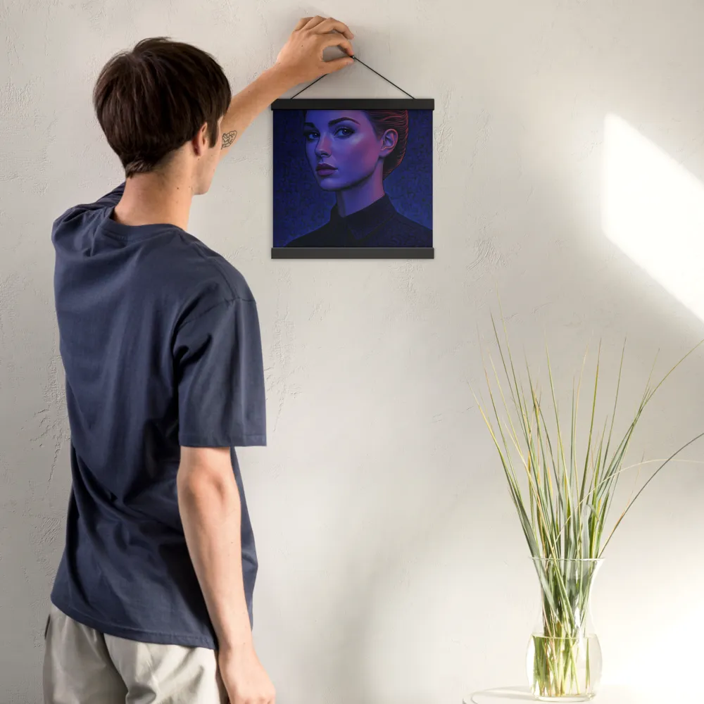 Ethereal Portrait in Blue and Red | Poster With Black Wood Hanger | 12″×12″