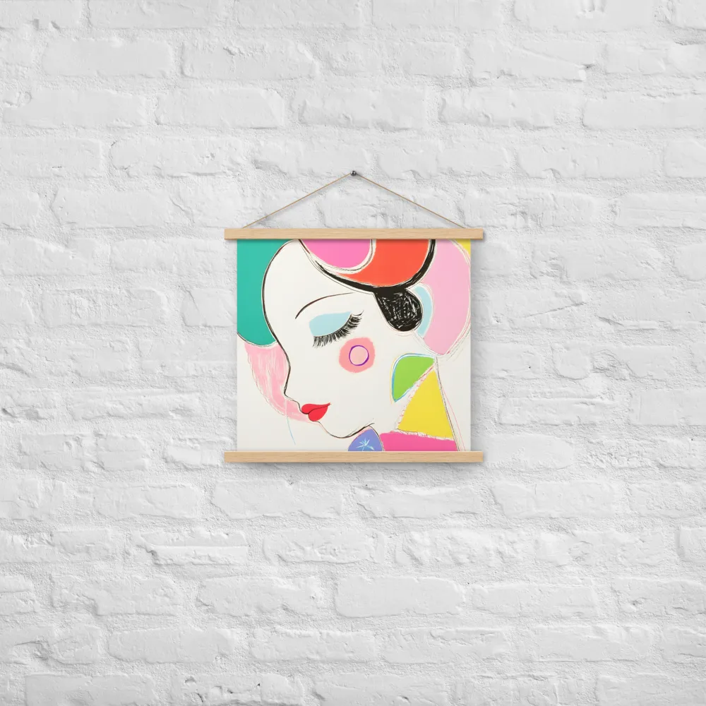 Whimsical Portrait in Colorful Abstraction | Poster With Oak Wood Hanger | 18″×18″