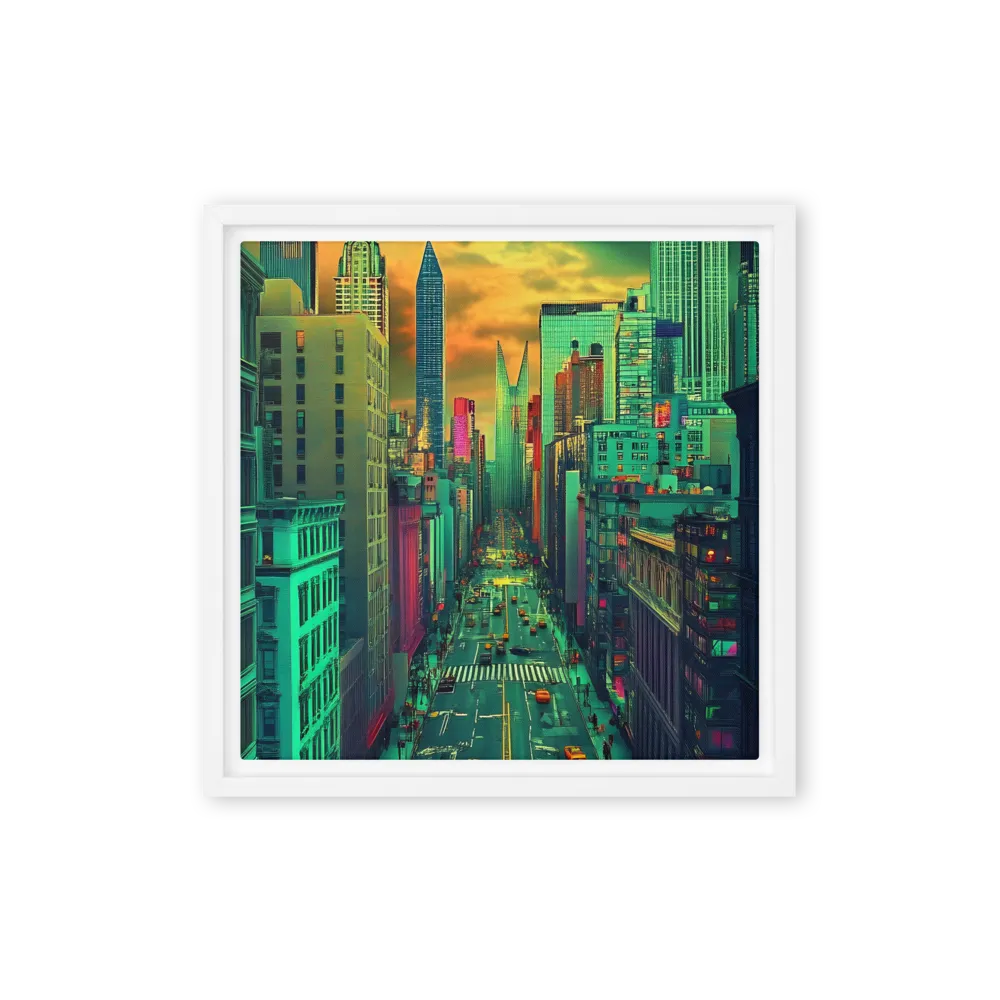 Urban Surrealism: Neon Dreams | Canvas with White Frame | 12″×12″
