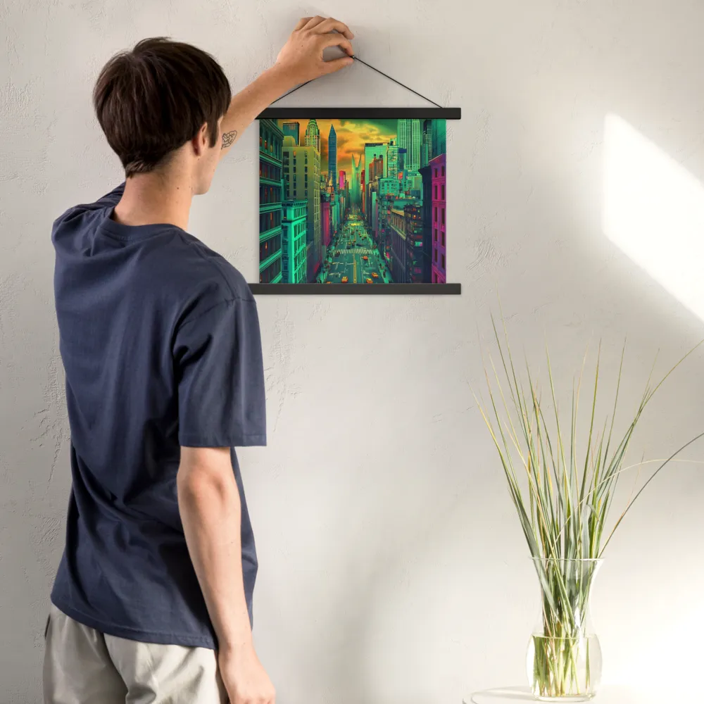 Urban Surrealism: Neon Dreams | Poster With Black Wood Hanger | 14″×14″