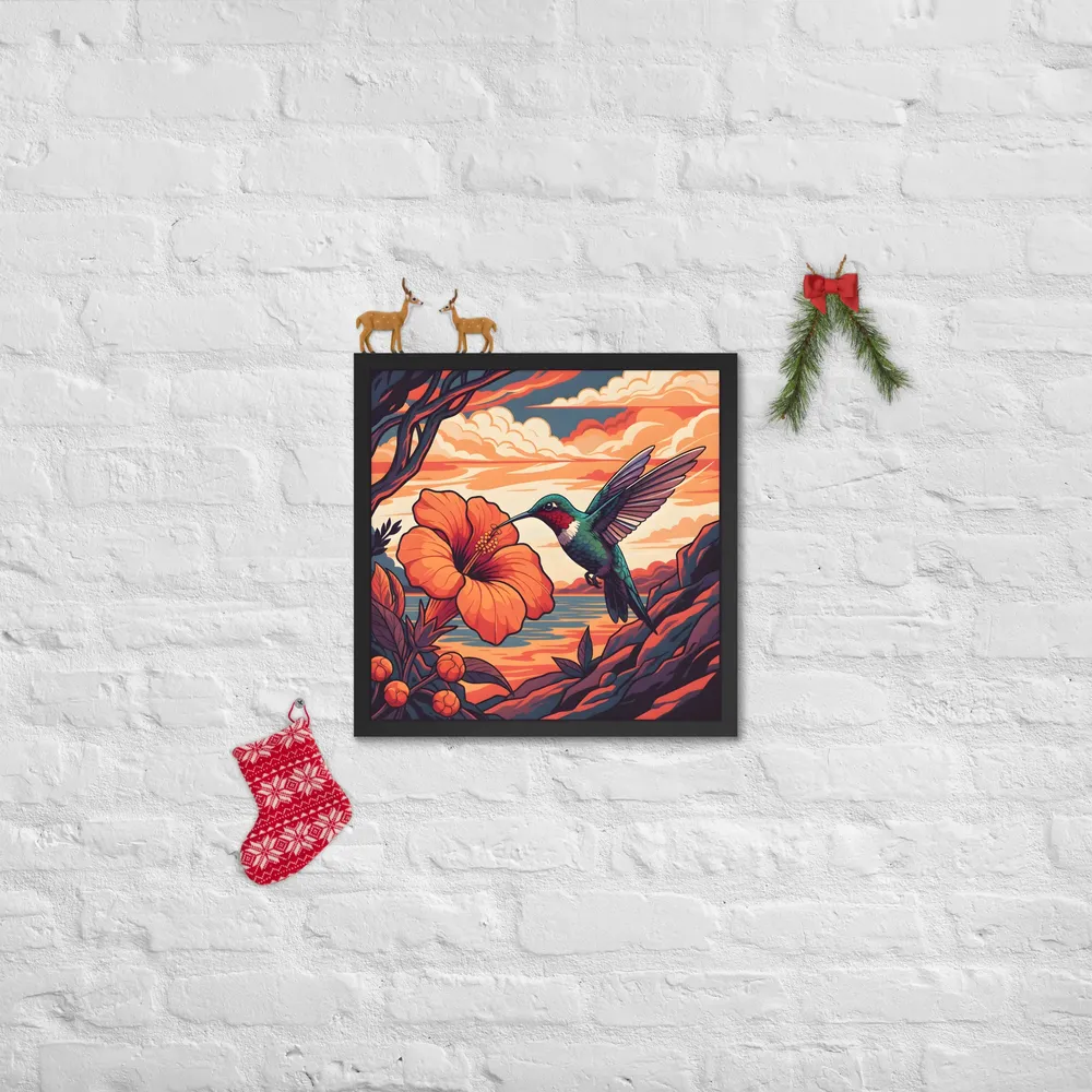 Hummingbird and Hibiscus 
 Poster with Black Frame | 18″x 18″