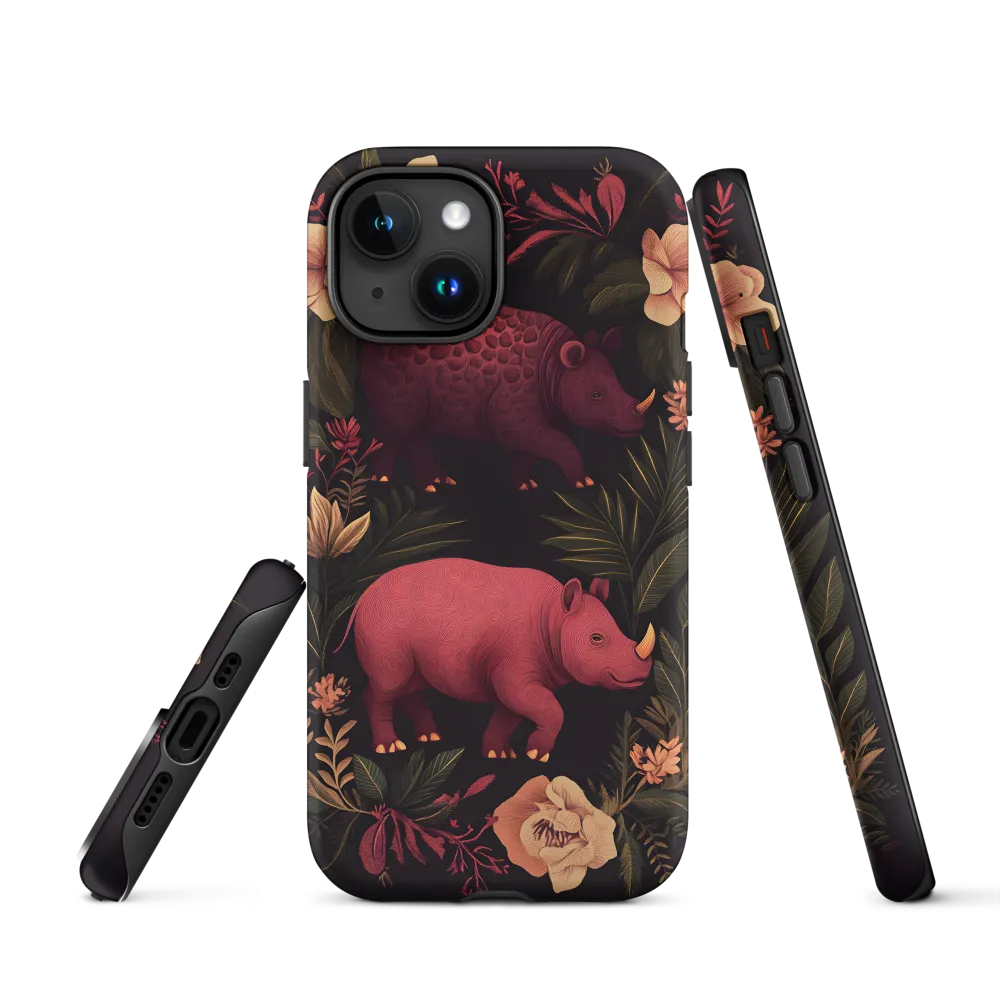 Rhinos in Floral Embrace