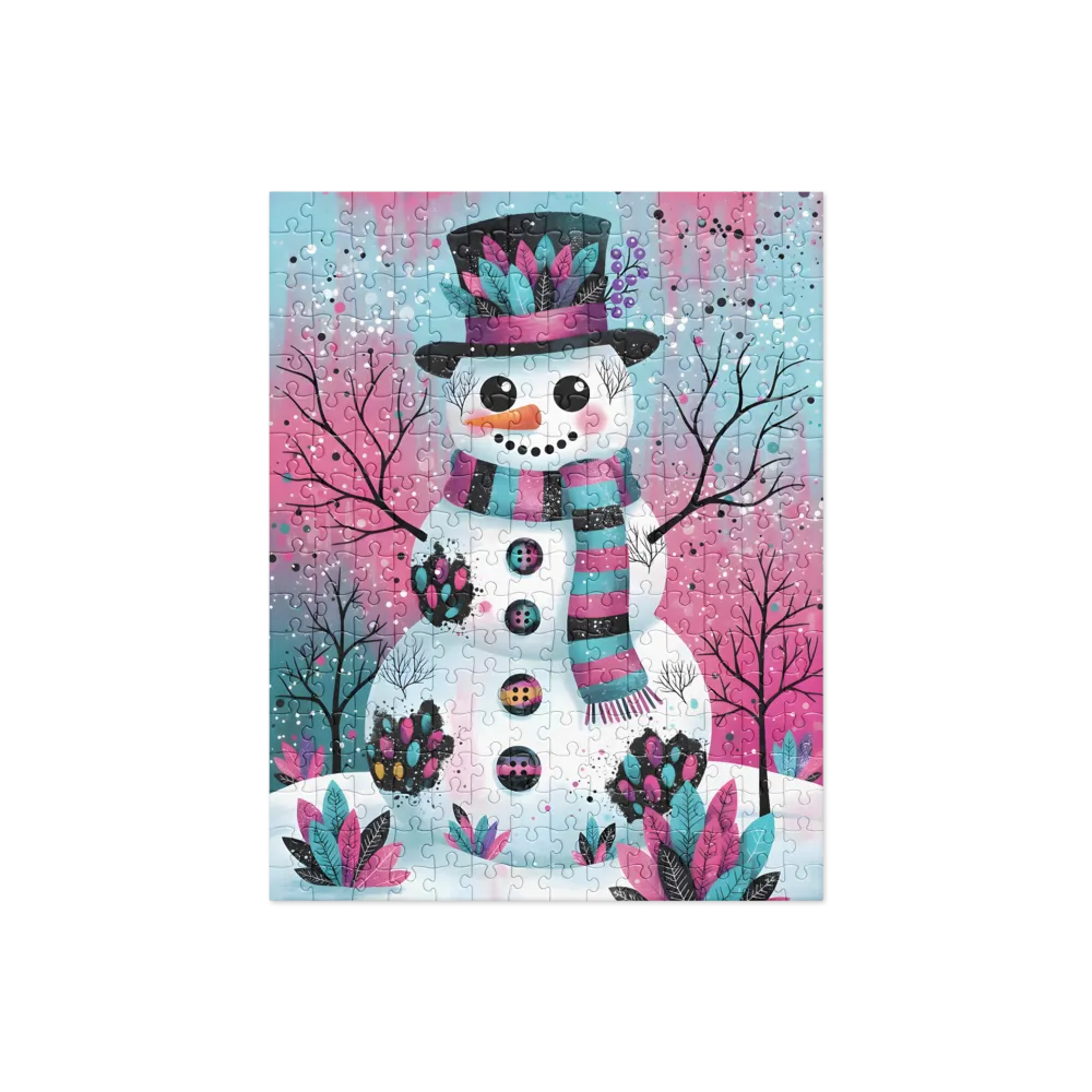 Pink & Teal Snowman 
 Jigsaw Puzzle