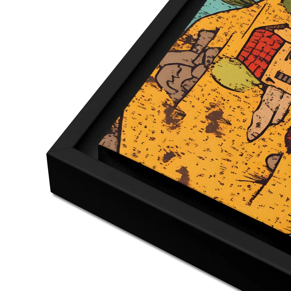 Whimsical Village Landscape | Canvas with Black Frame | 16″×20″