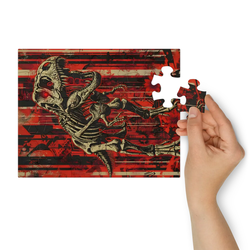 Crimson T. rex Skeleton 
 Jigsaw Puzzle in Tin Box