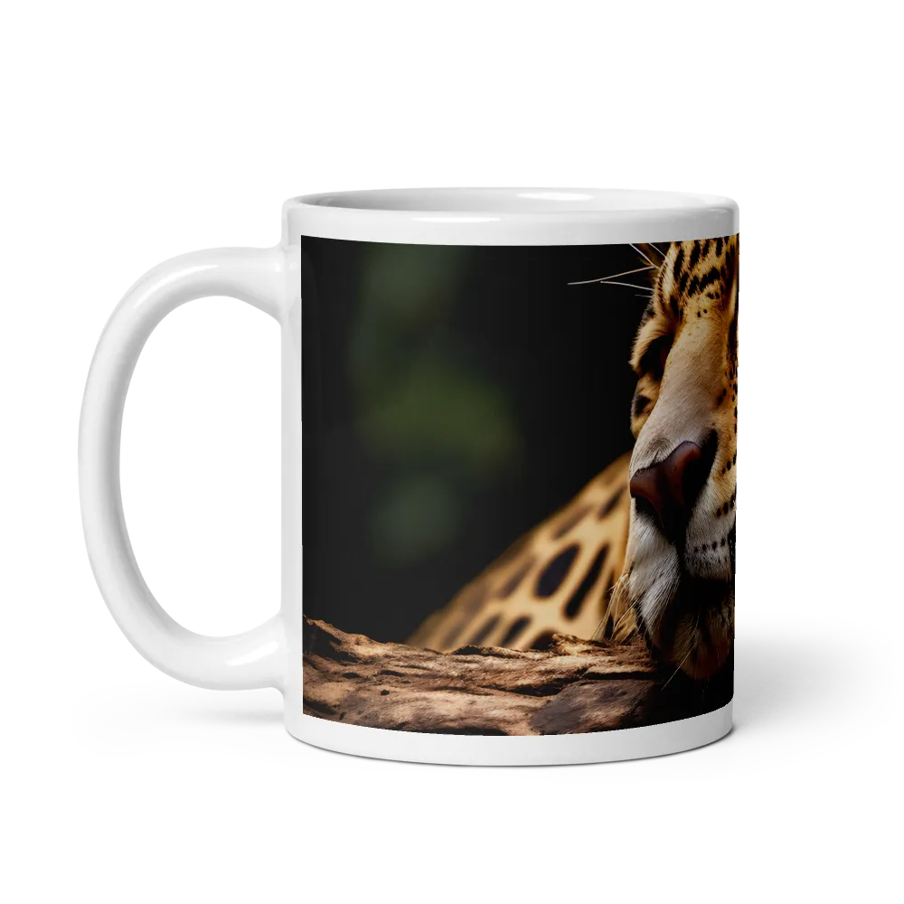 Tranquil Majesty: The Resting Leopard | Mug with White inside | 11 oz