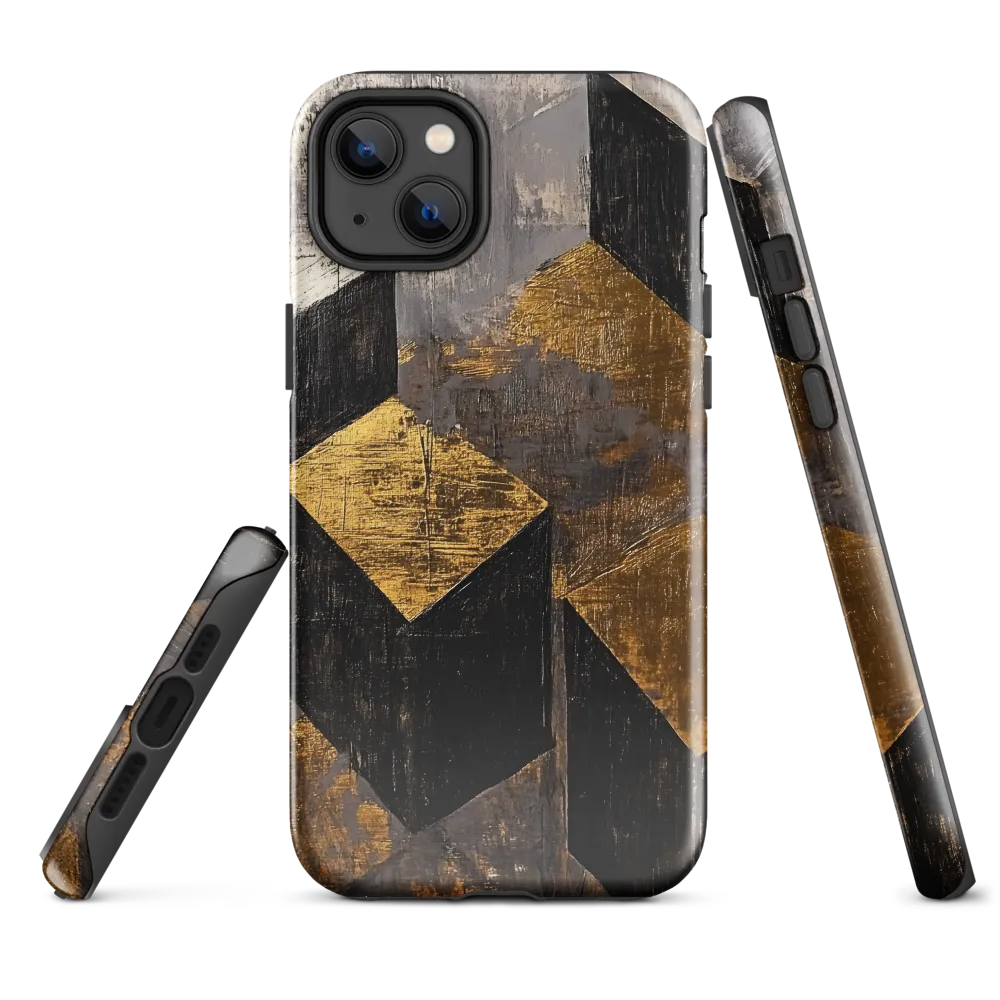 Geometric Harmony in Gold and Black | Phone Case |  14 Plus | Tough Case | Glossy