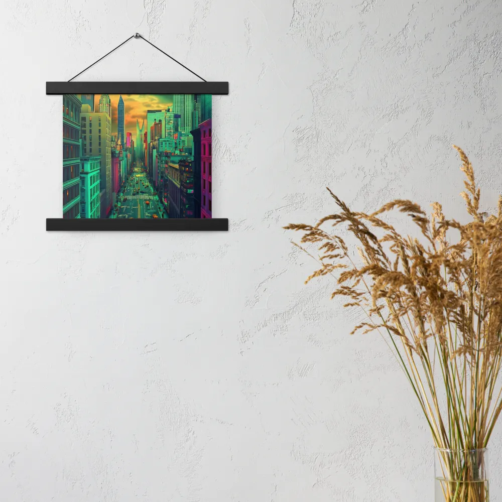 Urban Surrealism: Neon Dreams | Poster With Black Wood Hanger | 10″×10″