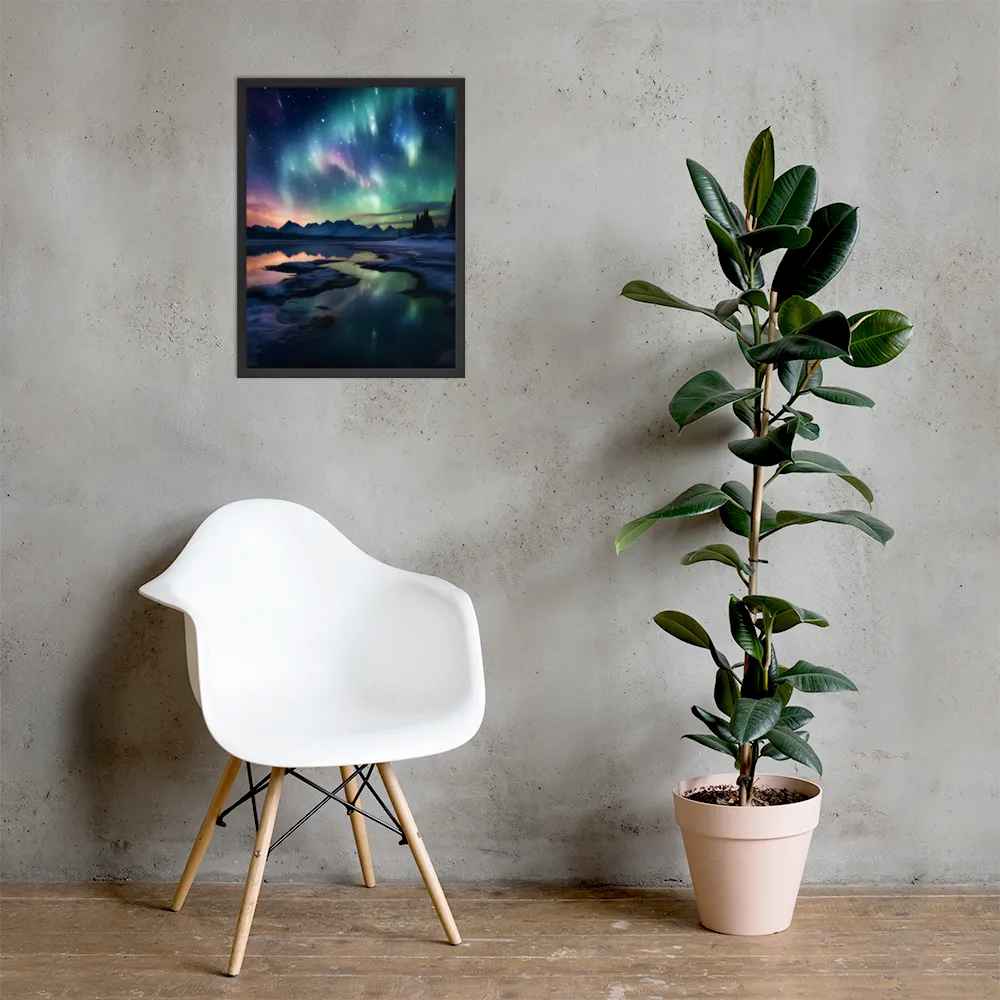 Ethereal Aurora: A Night Under the Stars | Poster with Black Frame | 18″×24″
