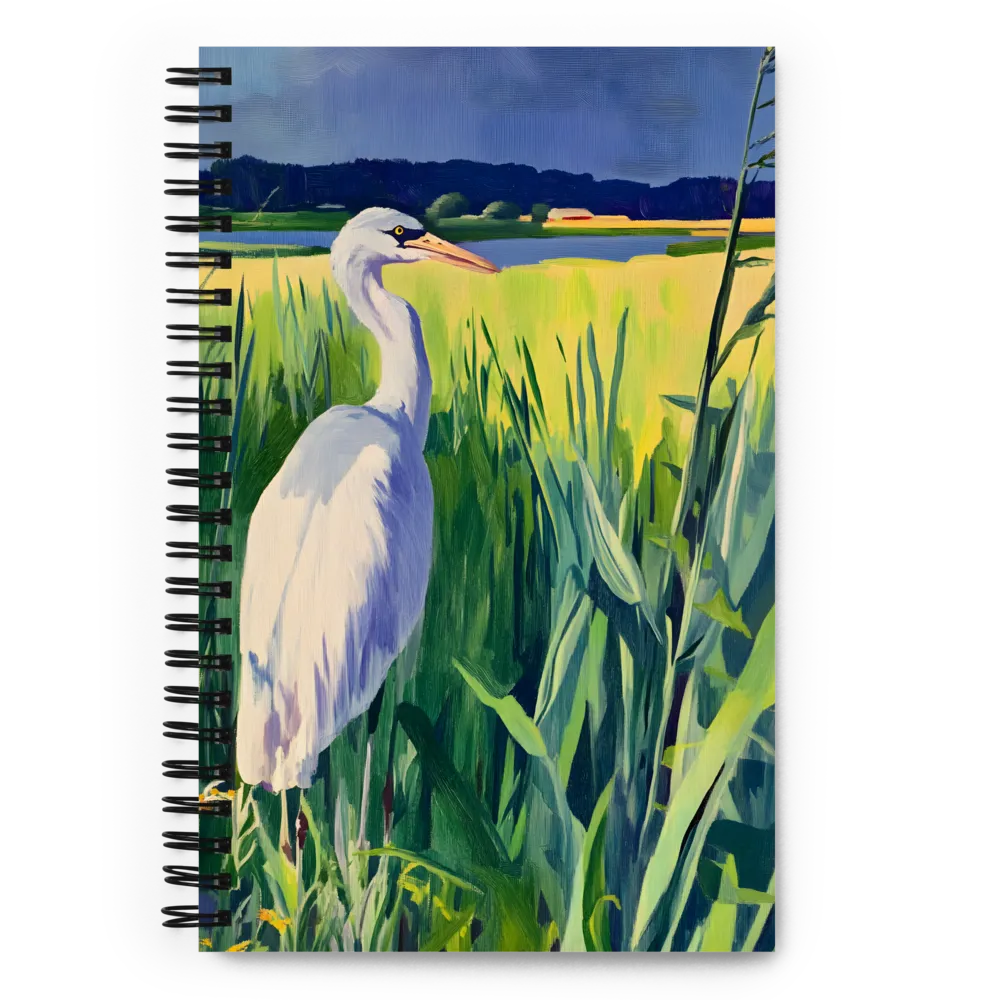 Graceful Presence: The Heron in the Meadow | Spiral Notebook