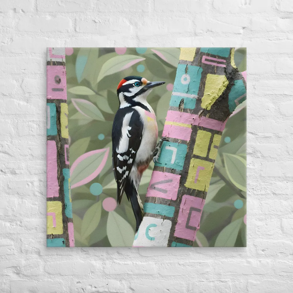 Woodpecker on Painted Tree 
 Canvas | 32″x 32″