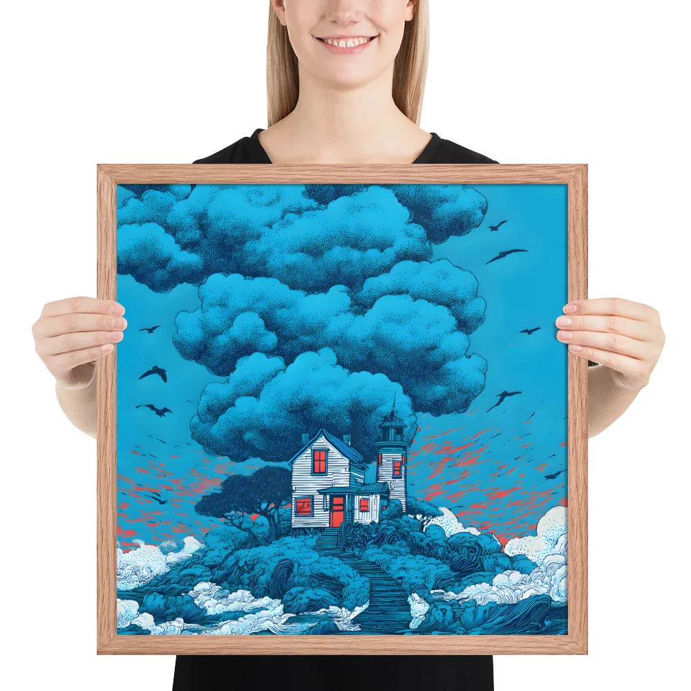 Beacon on Blue 
 Poster with Red oak Frame | 18″x 18″