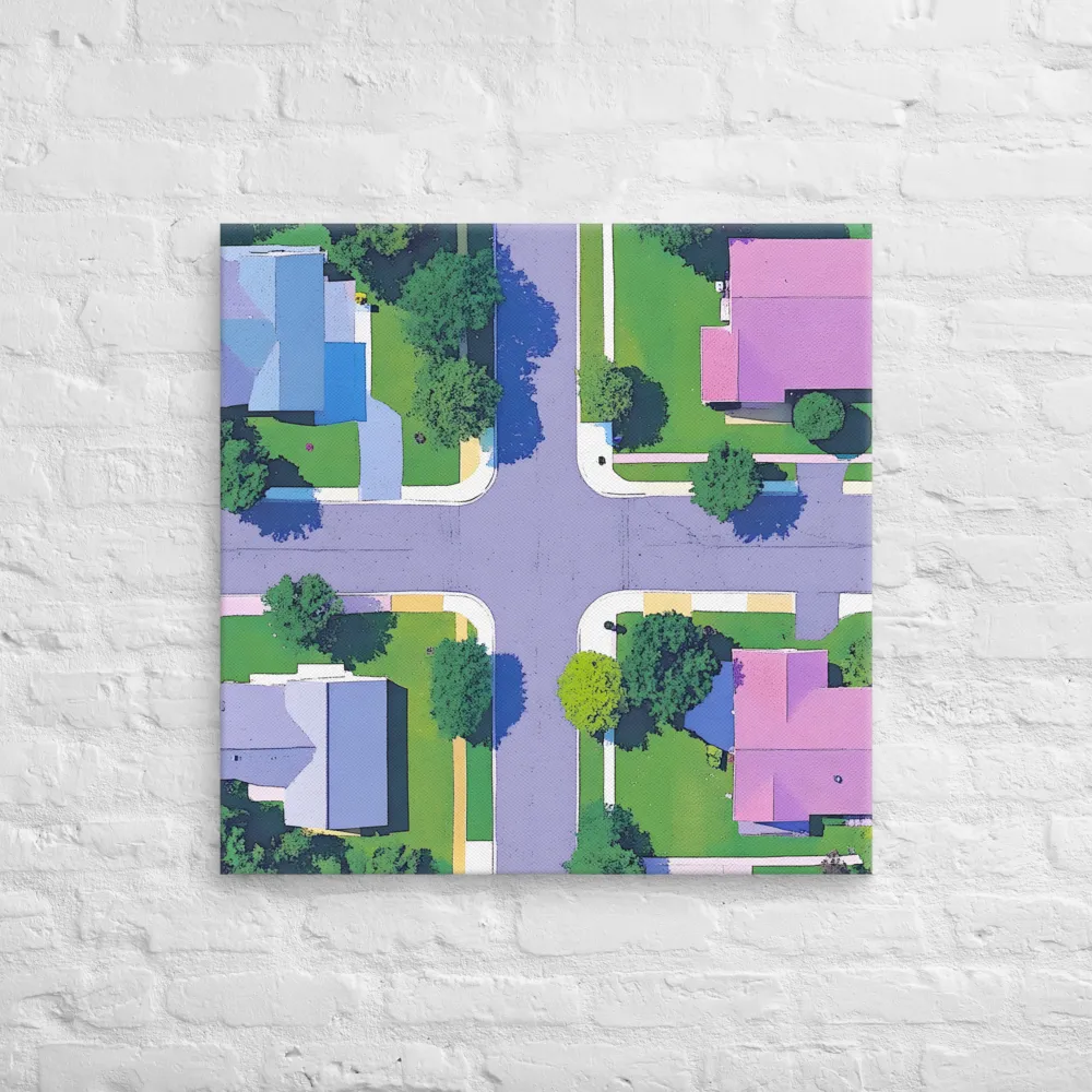 Aerial Harmony: Suburban Crossroads | Canvas | 28″×28″