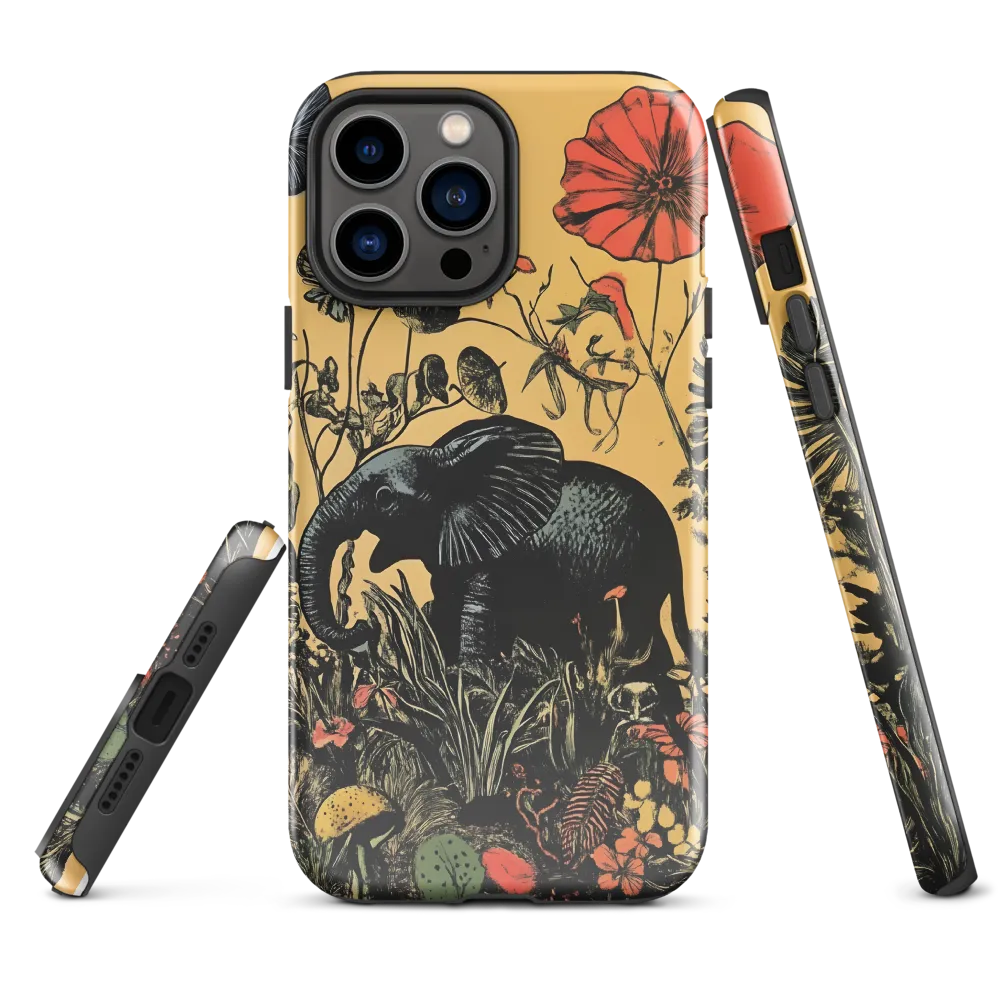 Floral Majesty: The Elephant's Sanctuary | Phone Case |  13 Pro Max | Tough Case | Glossy
